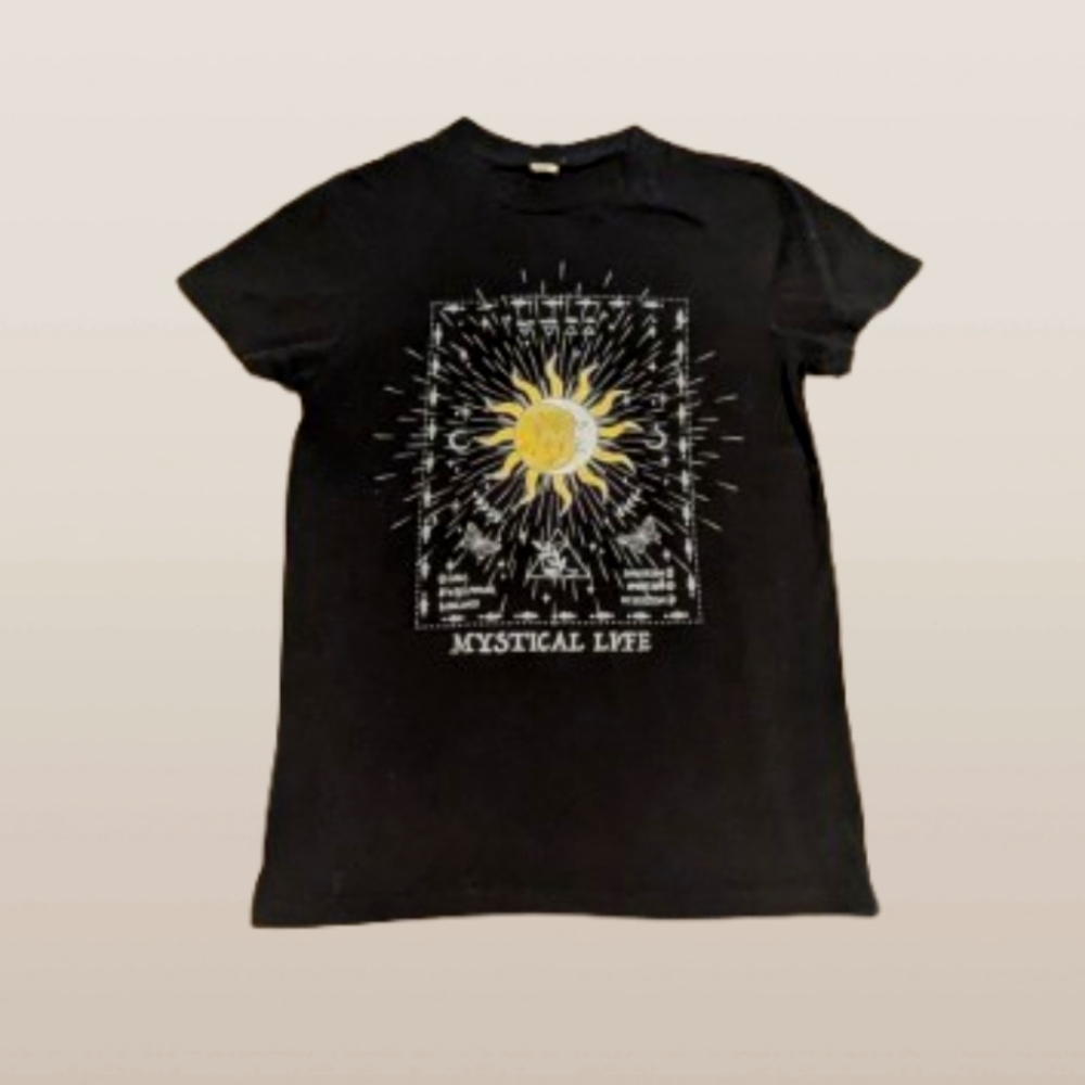Mystical Life Black T-Shirt Zodiac Graphic Design